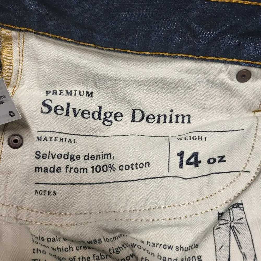 Goodfellow Selvedge Jeans Mens 38x32 Blue Slim Straight Dark Wash 14 Oz
